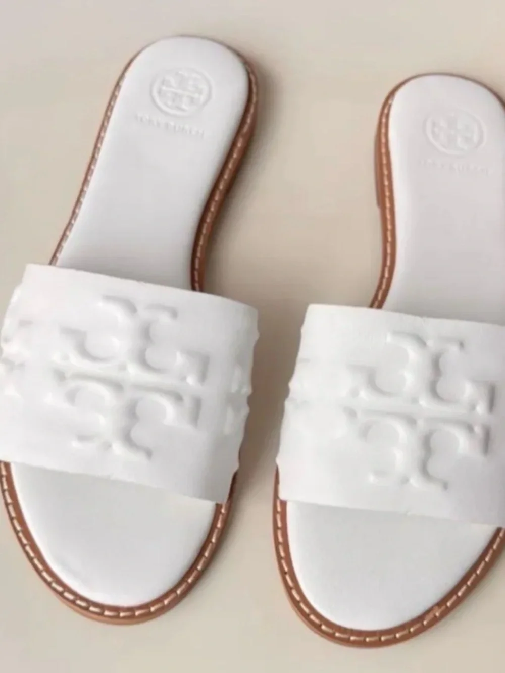 Tory Burch Everly High Frequency White Logo Embossed Slide Sandals 9.5M